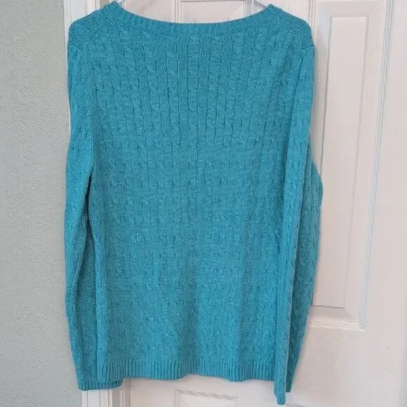 LOFT Women's Turquoise V-Neck Sweater - Picture 8 of 8
